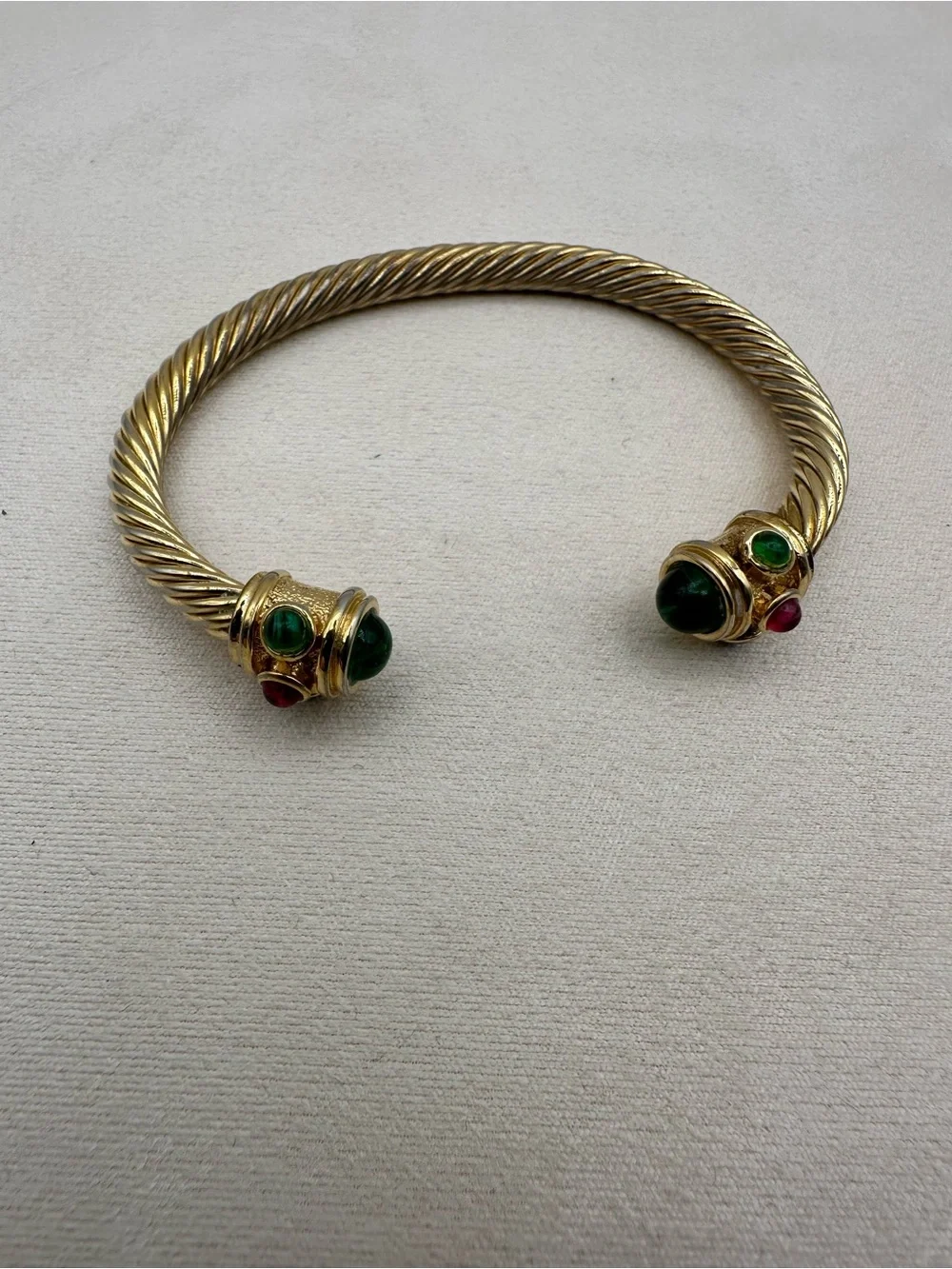 Vintage Twisted Cable Cuff Bracelet Gold Tone Multicolor Glass Cabochons